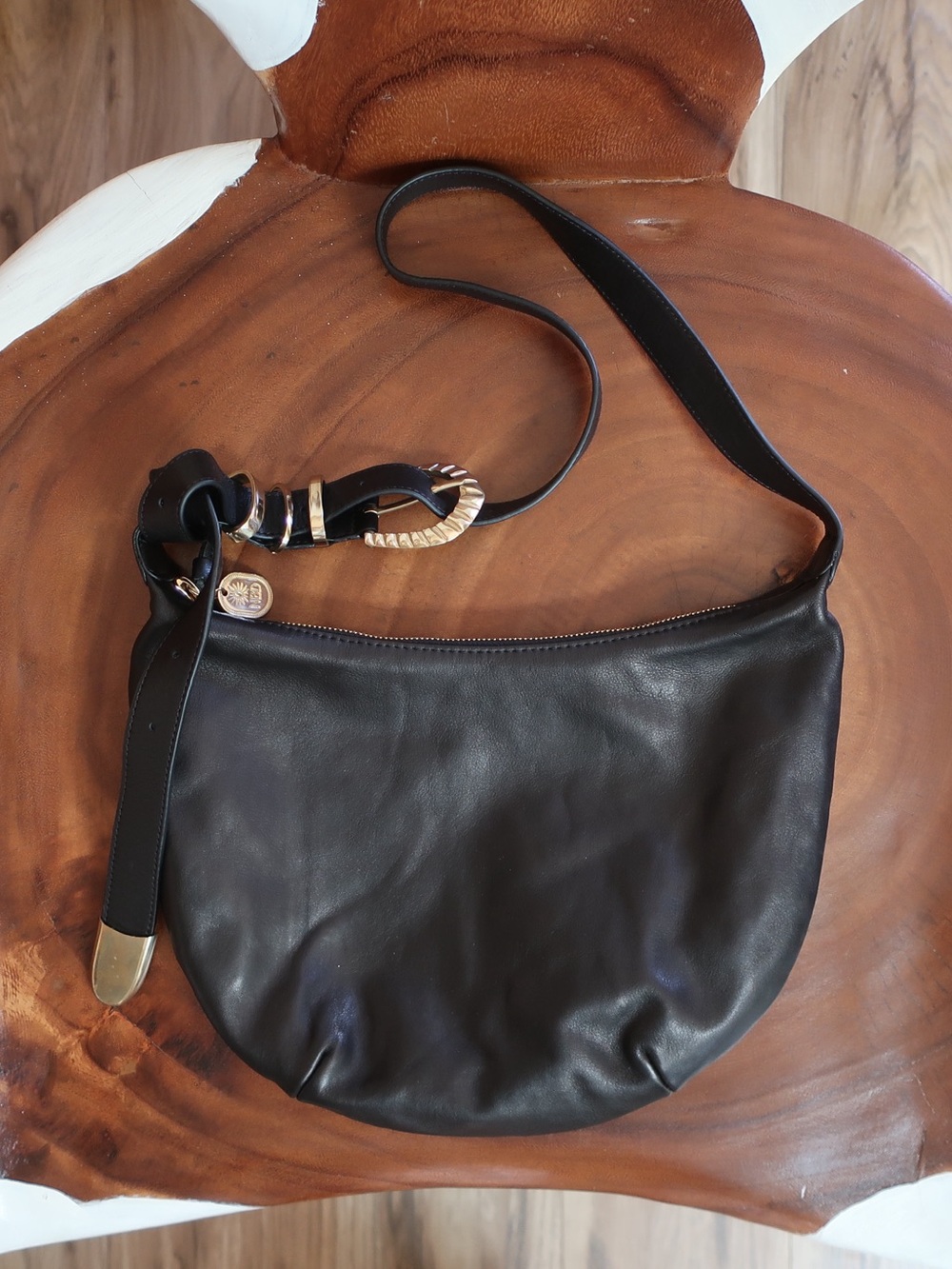 Natalie Borton Sera Cresent Bag in Black Leather